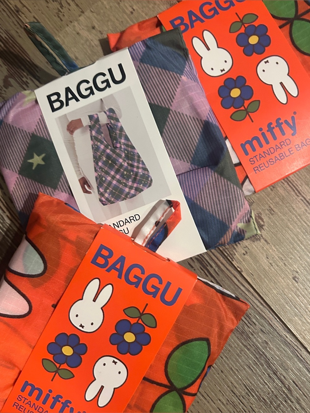 NWT bundle of 3 - standard baggu bags, 2 miffy & 1 green star plaid